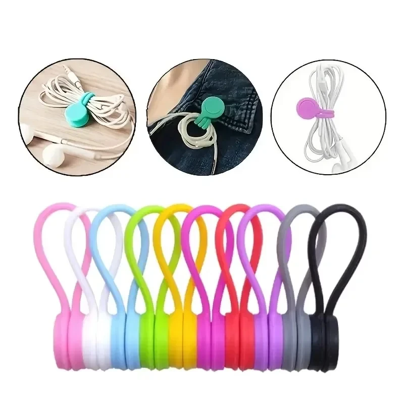 Cable Organizer Magnetic - 5/3/1PCS Silicone Magnetic Cable Tie Reusable
