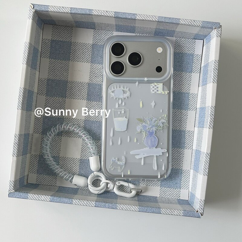 Y2K Phone Accessories - Korean Ins Blue Tear Vase Illustration